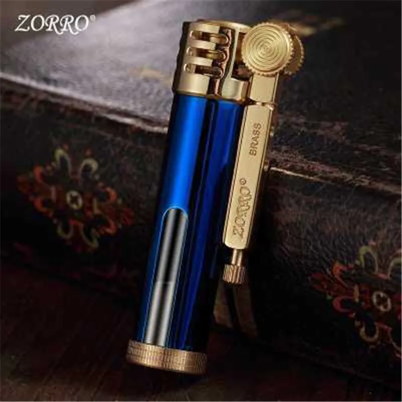 

Zorro Kerosene Windproof Lighter Creative Transparent Oil Tank Retro Pure Copper Grinding Wheel Cigarette Lighter Small Gift