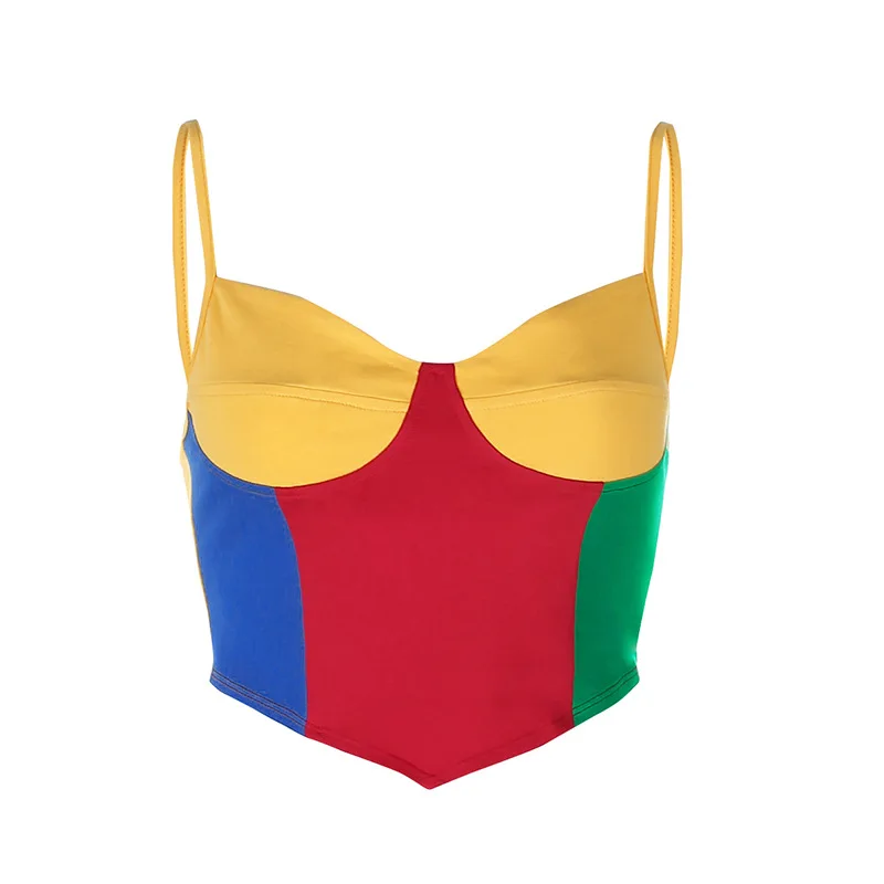 Женский укороченный топ с открытой спиной в стиле пэчворк|Топы| |