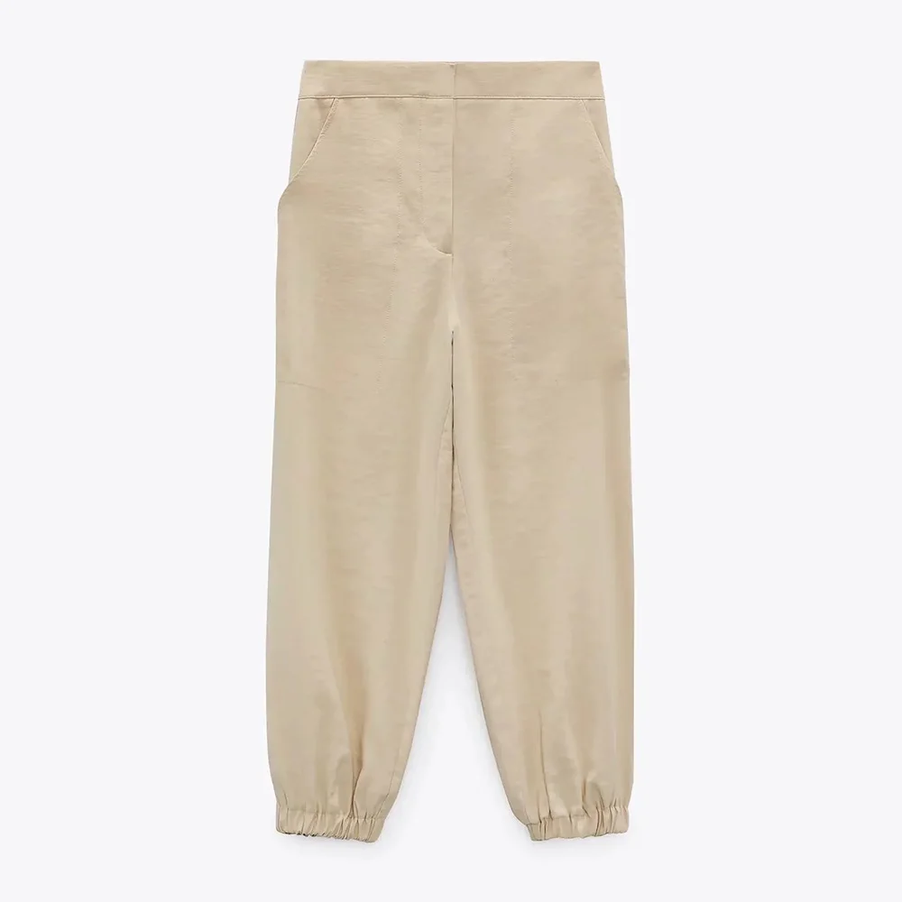 

Tide Women Vogue Retro Tooling style Pants Casual Female Streetwear Hight Waist Loose Straight Tie Leg Trousers