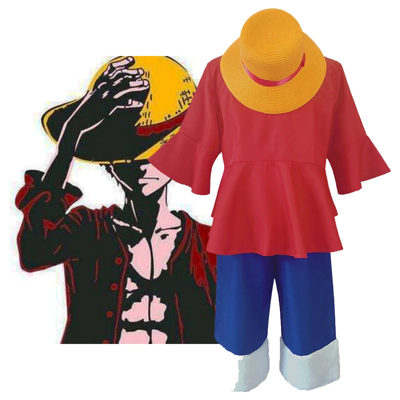 

One Piece Luffy Monkey D. Cosplay Costumes Shirt Pants Hat Set Halloween Anime Cosplay Party Costume Comic Con Wear