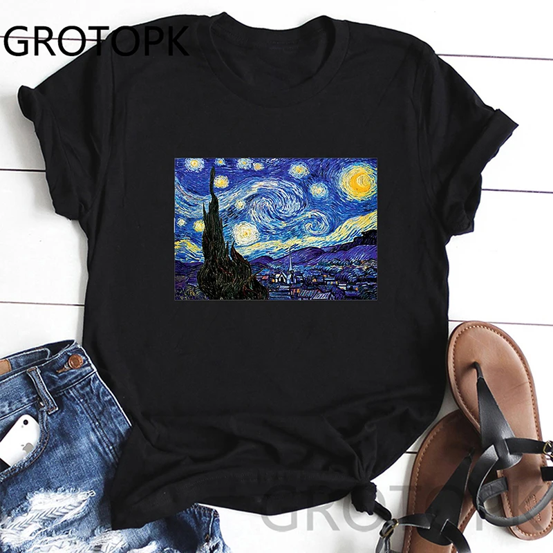 

Vincent Van Gogh Print Cute O-Neck Summer Printed Casual Women T Shirt Short Sleeve Comfortable Fabric Tshirts