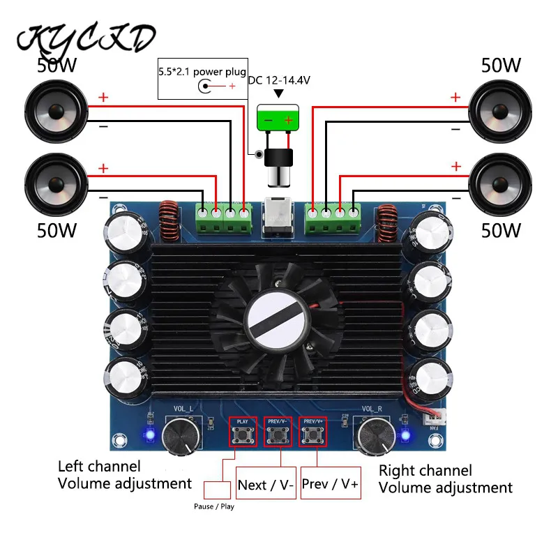 TDA7850 Bluetooth Amplifier Board 4 Channel 50W*2+50W*2 Class A B Stereo Audio Power AMP with Fans Volume Control Home Theater