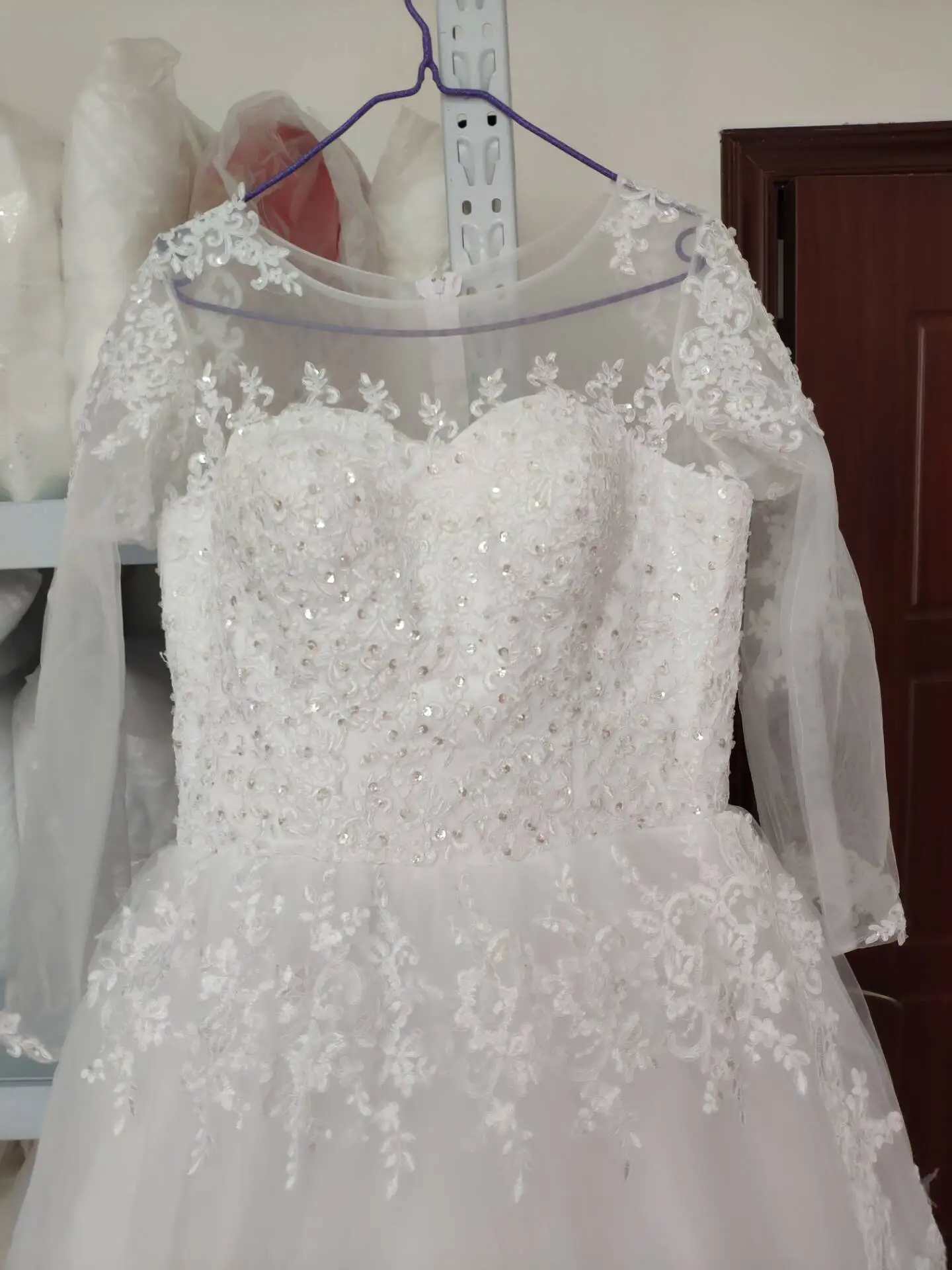 Fansmile роскошное кружевное платье с вышивкой Vestido De Novia, свадебное платье с длинными рукавами, элегантное платье с шлейфом, большие размеры, свадебные платья, FSM-035T