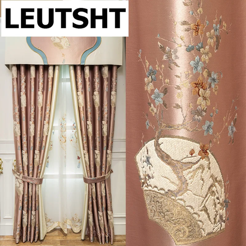 

2021 New European Style Curtains for Living Dining Room Bedroom Light Luxury High Precision Tulle Jacquard Curtain French Window