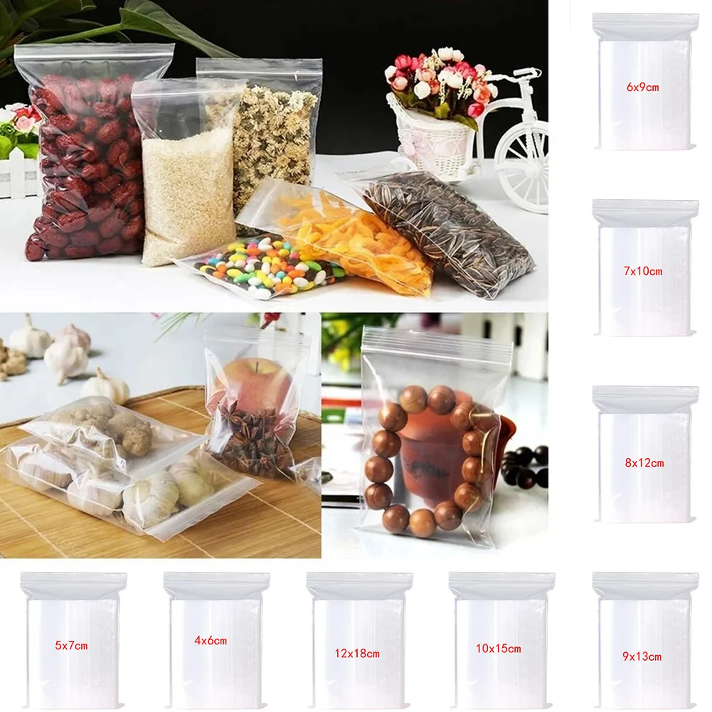 

100PCS Resealable Plastic ZipLock Bag Clear Packaging Pouches Sealing Jewelry Food Storage Vacuum Fresh Organize Bag