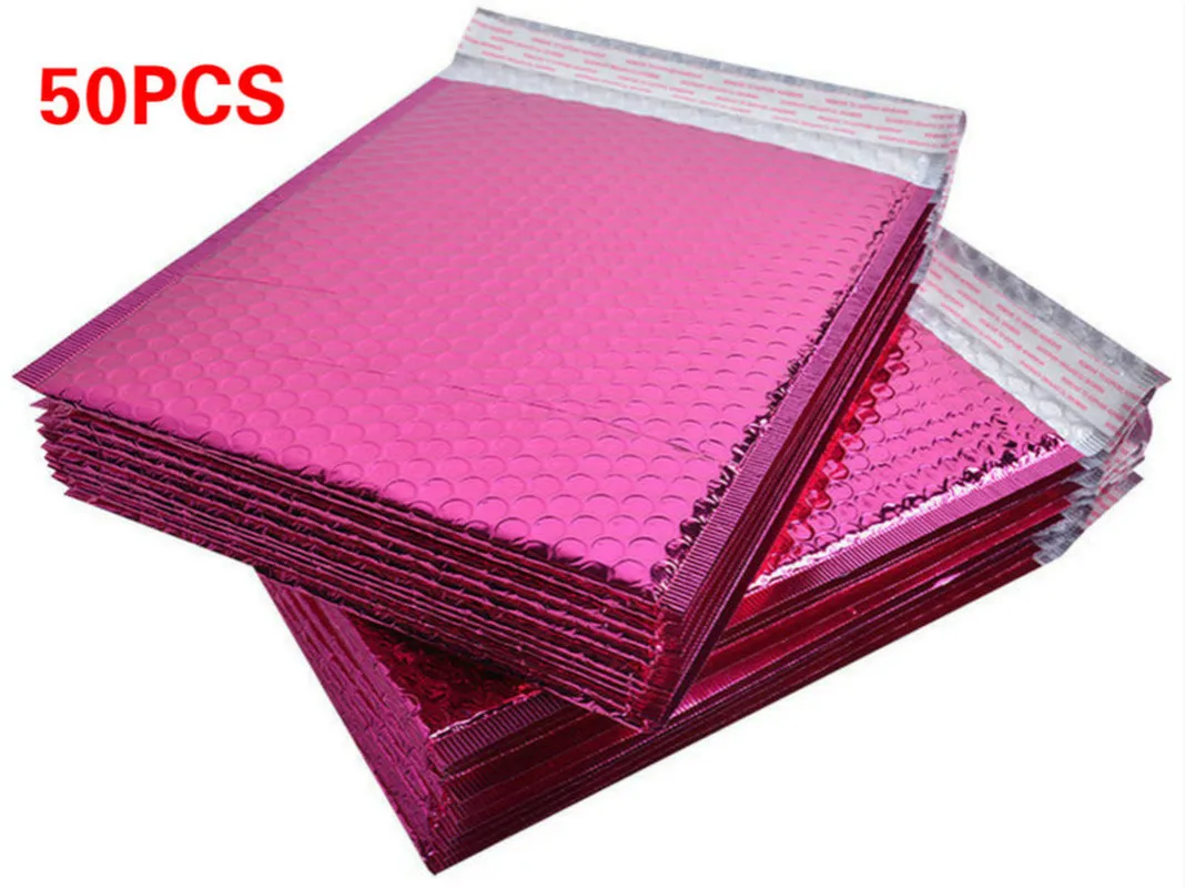 

50pcs 15X13+4cm Usable Space Rose Red Poly Bubble Mailer Envelopes Padded Mailing Bag Self Sealing Christmas Package Gift Bags