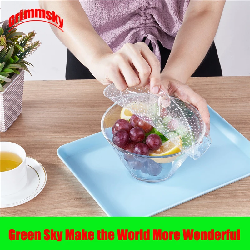 

4Pcs/lot Reusable Silicone Wrap Seal Food Fresh Keeping Wrap Lid Cover Stretch Reuseable Silicone Food Wrap Seal