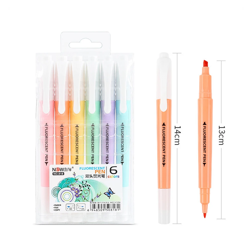 

6pcs/set Candy Color Double Head Highlighter Pen Stationery Fluorescent Art Marker Pen Mark Pen Office School Supplies