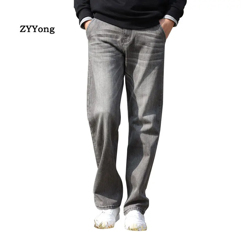 Summer Thin Section  Men Jeans Wide Leg Denim Pants Large Size Loose Hip Hop Skateboard Jeans Straight Gray Trousers Baggy Pants
