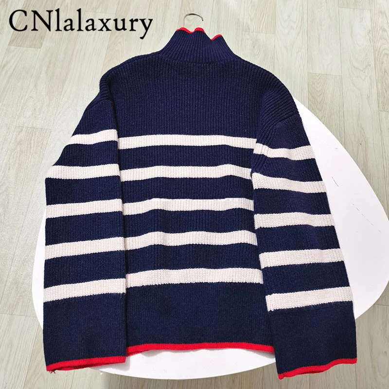 

CNlalaxury 2022 Winter Oversized Turtleneck Knitted Sweater Female Striped Casual Long Sleeve Pullovers Women Warm Jumper New