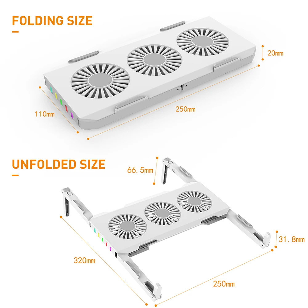 

Portable Folding Heat Dissipation Bracket USB C Power Supply With 3 Cooling Fan Suitable for Notebook Computers Within 18 inches