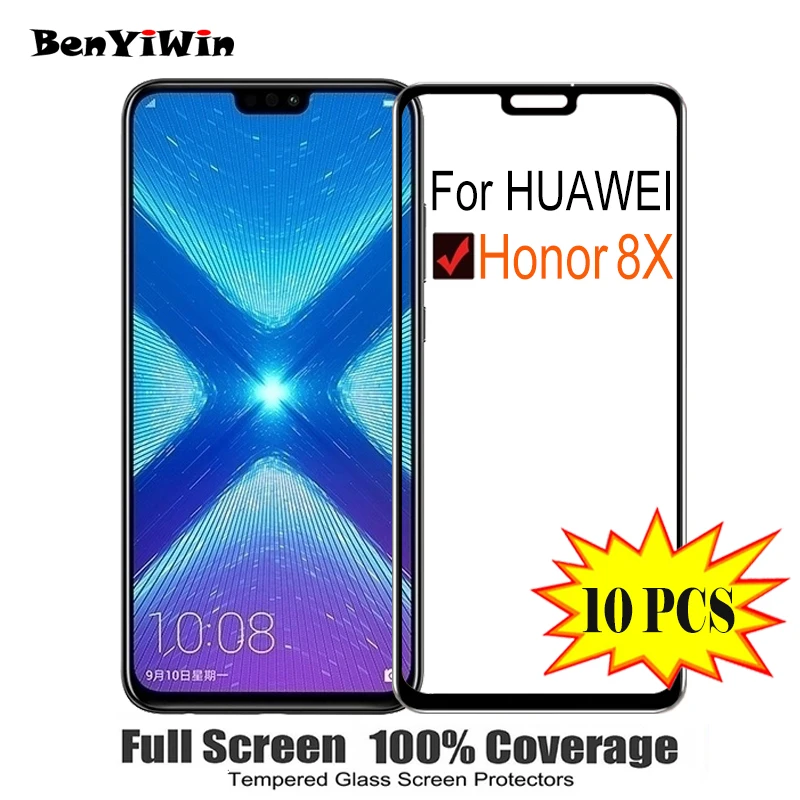 10 шт. защита для экрана закаленное стекло 100% полное покрытие Huawei Honor 8X Защита от