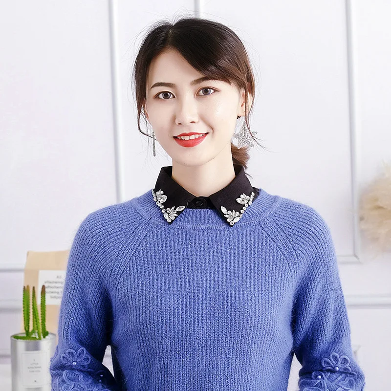 Рубашка со съемным воротником Женский накладной воротник с камнями шифоновая