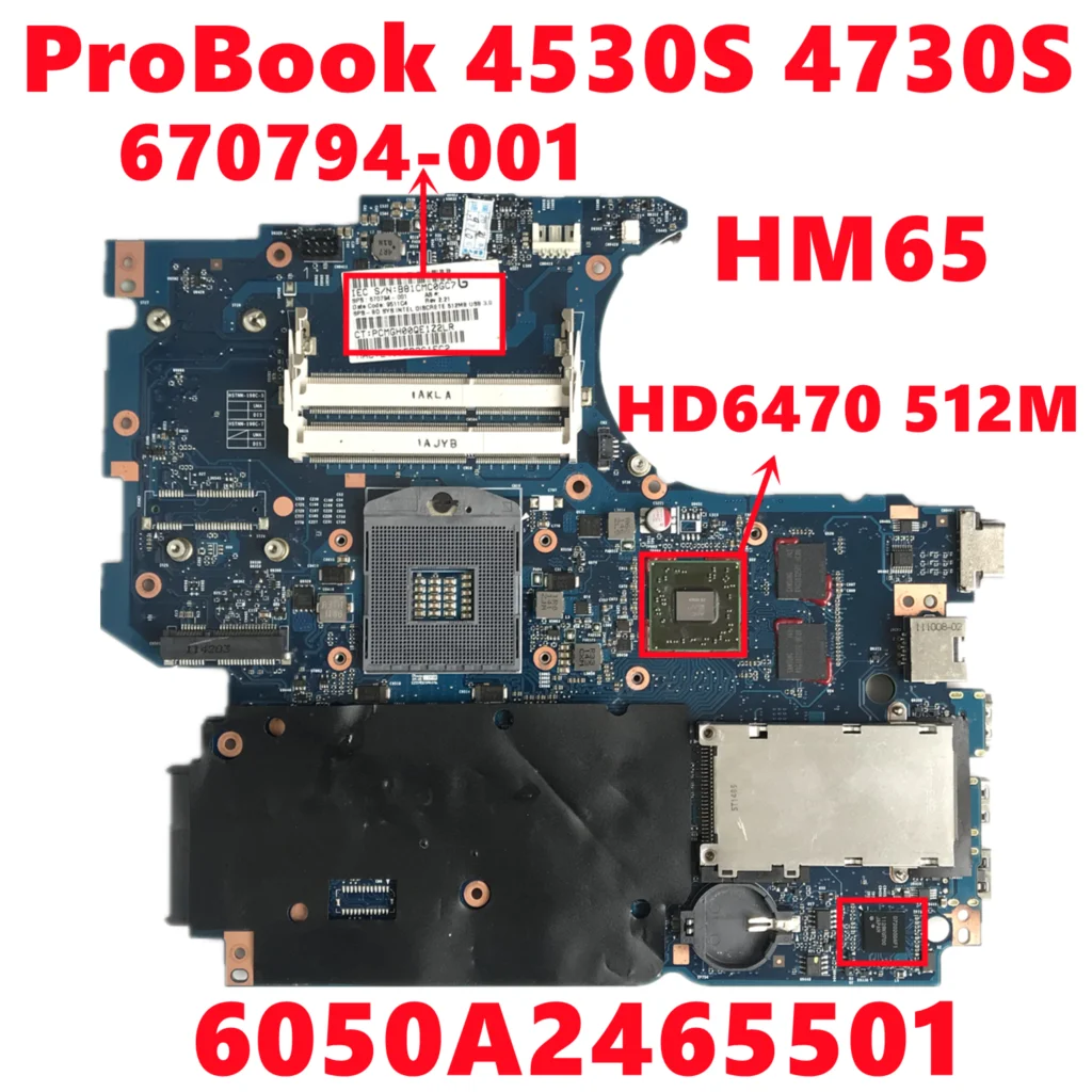 670794-001 670794-501 670794-601 Mainboard For HP ProBook 4530S 4730S Laptop Motherboard 6050A2465501 216-0809024 512M 100% Test