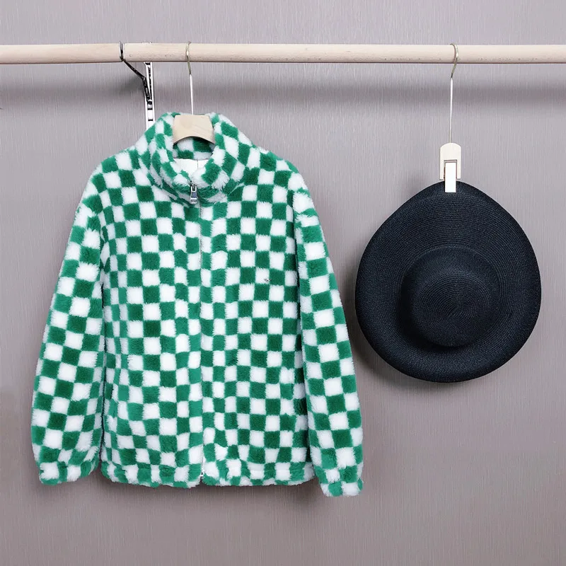 Winter Korean Style Women's High Quality Plaid Wool Fur Leather Coat C271