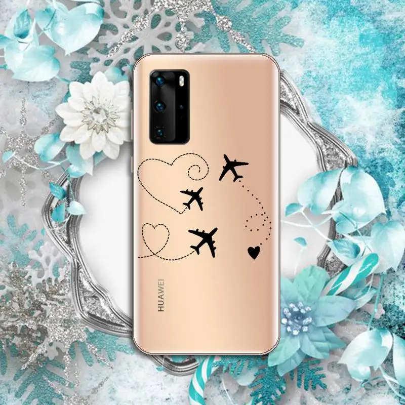 

World map travl airplane pattern Phone Case Transparent for Huawei P honor 8 10i 20 30 40 smart 2019