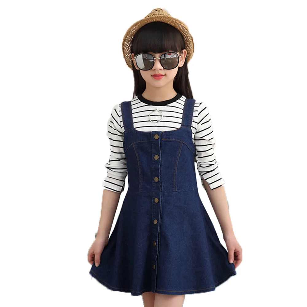 Spring & Autumn Cowboy Dresses for Girls 2021 Korean Version Fashion Single-Breasted Suspender Skirt Casual Children's Clothing |