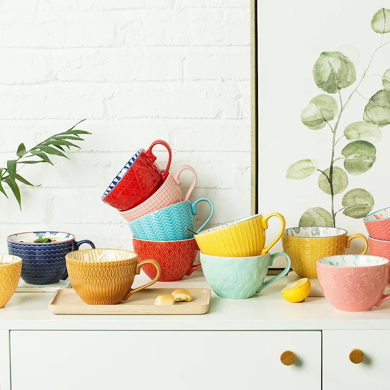 Милая Кружка Керамическая Ретро рельефная индивидуальная чашка для завтрака