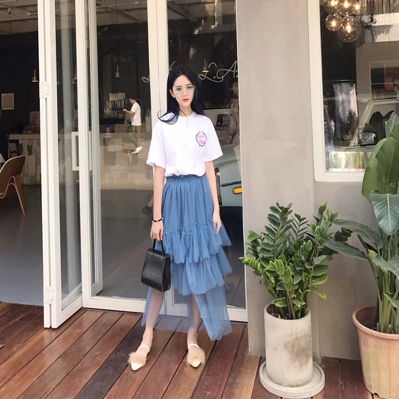 Женская летняя сетчатая юбка-пачка плиссированная до середины икры имперский