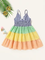 hot sale children clothing summer new girl dress colorful plaid stitching skirt