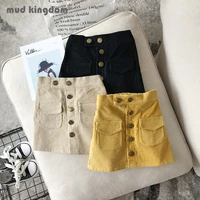 mudkingdom girls skirt solid button elastic waist pockets corduroy a line skirts for toddler spring autumn casual kids clothes