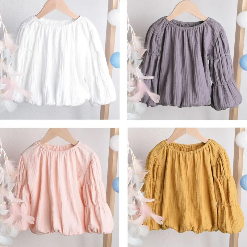 Топы с рукавами фонариками для новорожденных девочек рубашки блузка теплая