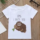 Детская футболка, милая забавная футболка для девочек, белая рубашка с круглым вырезом и ленивцом, детский эстетический дизайн, футболка с изображением животного