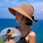 Шляпа Соломенная женская с бантом, складная Панама от солнца с большими полями, в стиле кэжуал, для занятий на открытом воздухе, для пляжа, с защитой от ультрафиолета, летняя