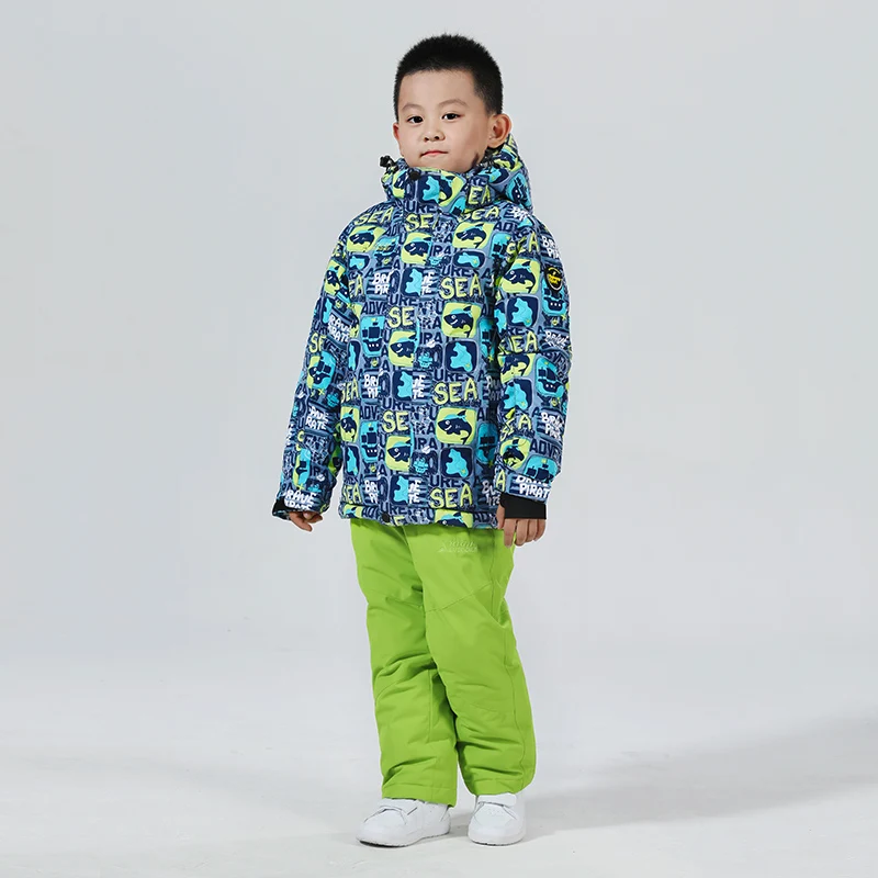 green set Лыжный костюм s для детей; зимний костюм для мальчиков; лыжный костюм для девочек лыжный костюм сноуборд лыжный костюм для девочки лыжный костюм зимние штаны лыжи лыжные штаны сноуборд сноубординг горнолыжный костюм - Цвет: green set