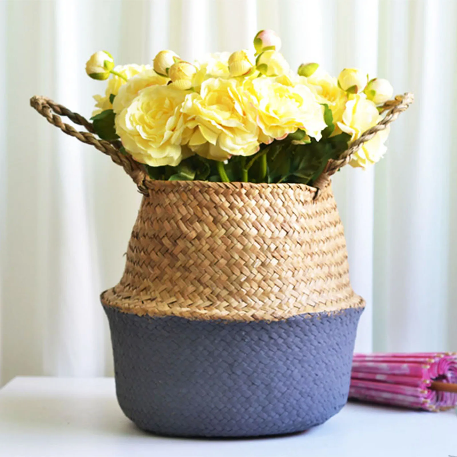 

Плетеная корзина для морских водорослей, складная корзина для цветов с ручками, горшок для растений, корзина для хранения белья, корзина для...