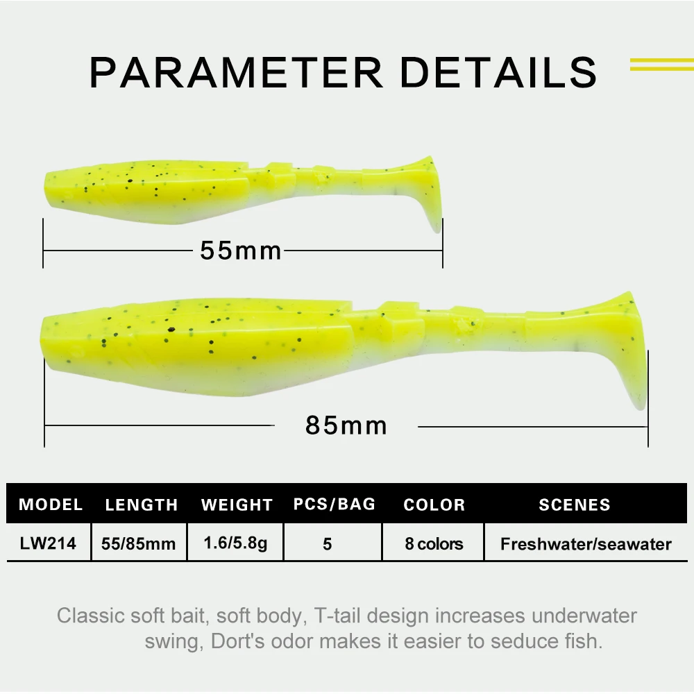 hunt house easy shiner shad 5pcs/bag T-tail 5.5cm/8.5cm soft plastic lure relax shark for bass perch silicone leurre souple