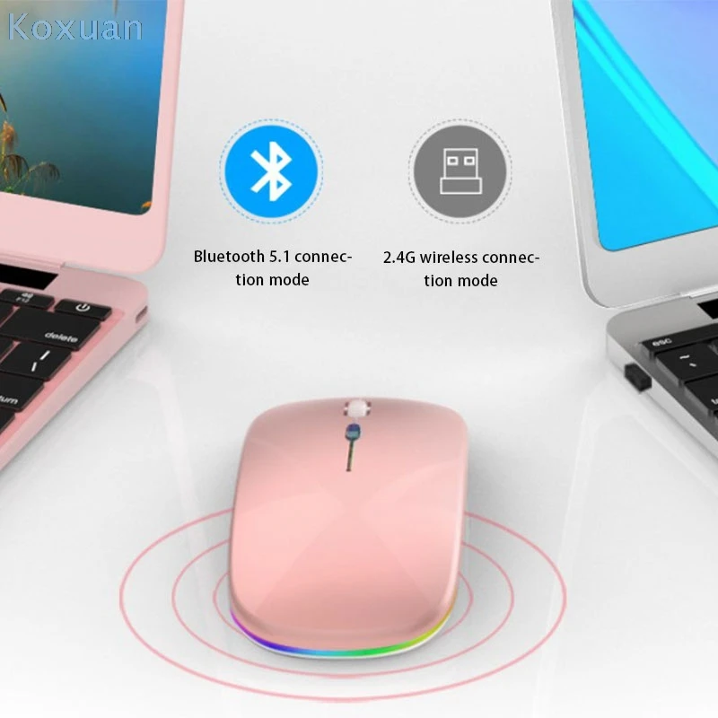 

2.4GHz Wireless Optical Mouse USB Rechargeable RGB Cordless Mice For PC Laptop