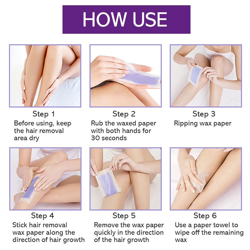 

Female single-piece double-sided hair removal wax paper 60 stickers boxed convenient for one-time depilation of legs and armpits