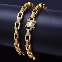hip hop full rhinestone bling iced out box chain necklaces gold filled copper link chain jewelry 18 22inch hiphoprock 2021