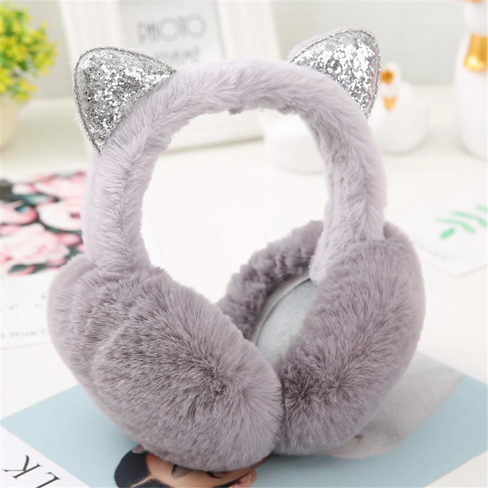 Модные женские меховые зимние наушники для девочек теплые с кошачьими ушками