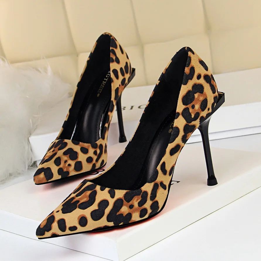 

Koovan Women's Pump 2020 High Heels Leopard Shoes Office Lady Pointed Toe Flock Sexy Wedding Shallow-mouthed Pointed Suede Heels