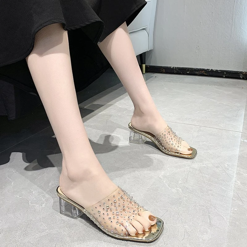 

LLOGAI Fashion Clear High Heels Women Sandals Summer Shoes Women Slides Peep Toe Transparent Female Shoe Plus Size Women Shoes