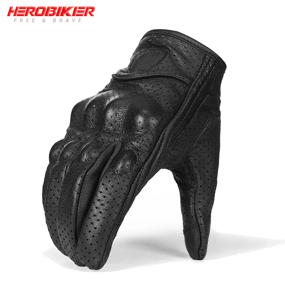 Перфорированные Мотоциклетные Перчатки HEROBIKER из натуральной кожи летние дышащие