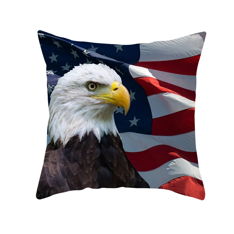 

American Independence Day Printed Pillowcase Stars and Stripes Flag Eagle Statue of Liberty Decorative Sofa Car Cushion Cover