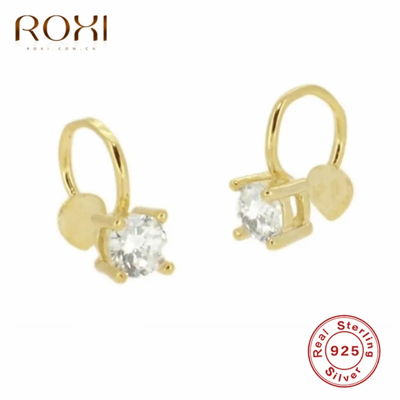 ROXI 925 пробы Серебряная Ушная манжета хряща, клипсы для женщин, геометрические круглые циркониевые серьги с Луной и звездой, ювелирные изделия для ушей