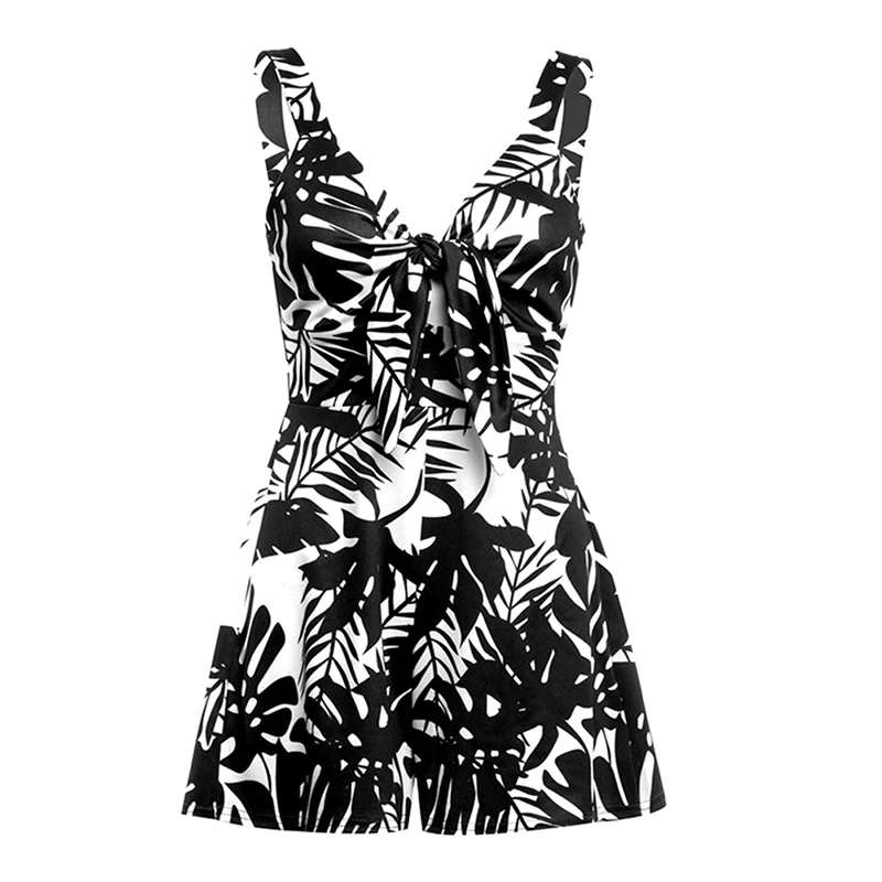 

Summer Ladies Korean Clothes Women's Sexy Strap Chest Bow Tie Lace Flower Print Sleeveless Loose Jumpsuit Leopard 2XL Size