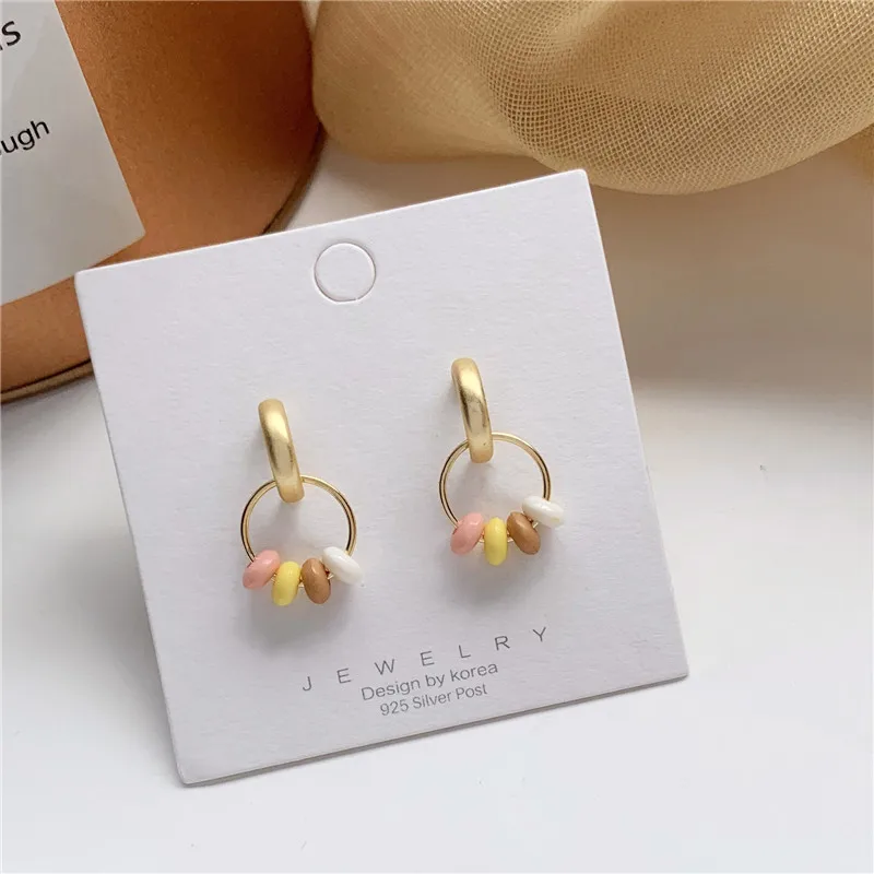 Красивое открытое обруч круглый Цветной бусины висячие серьги в Корейском стиле