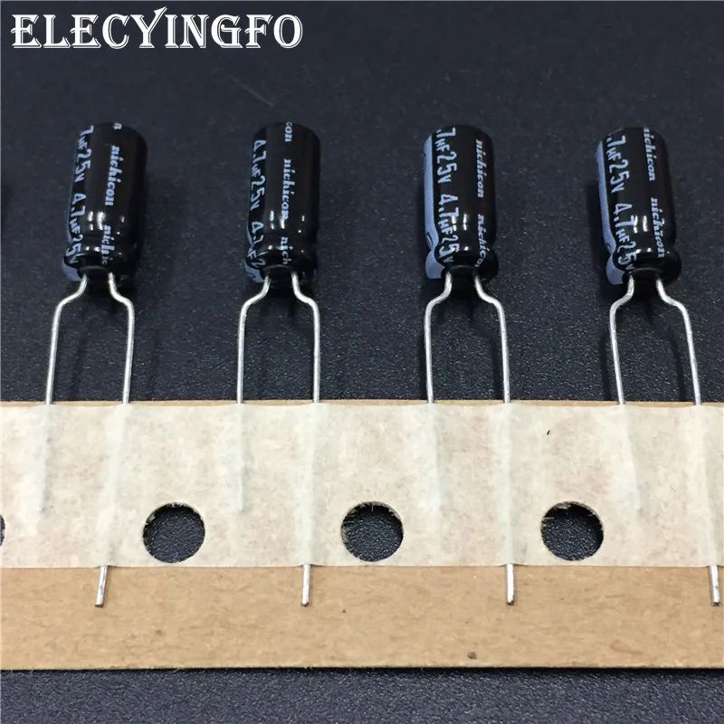 

100 шт. 4,7 мкФ, алюминиевая крышка, 25В NICHICON VZ серии 5x11 мм 25V4.7uF широкий Температура диапазон Алюминий электролитический конденсатор с алюминиев...