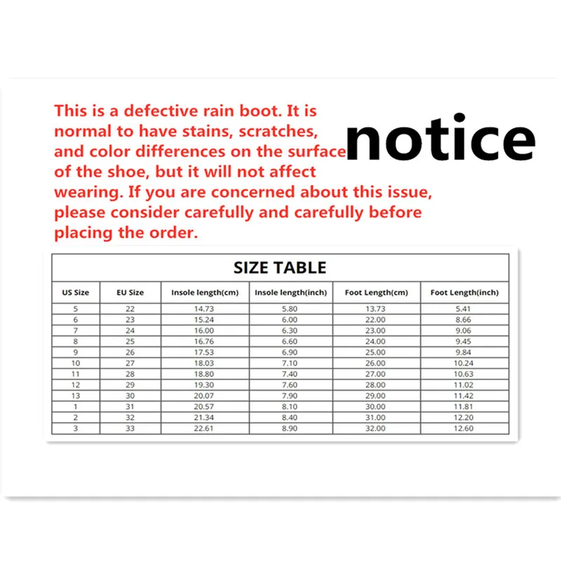 

Flaws, stains, nicks Rain Boots Waterproof Boys Water Shoes Kids Girl Cute Children's Rubber Boots Defective Shoes Toddler Boots