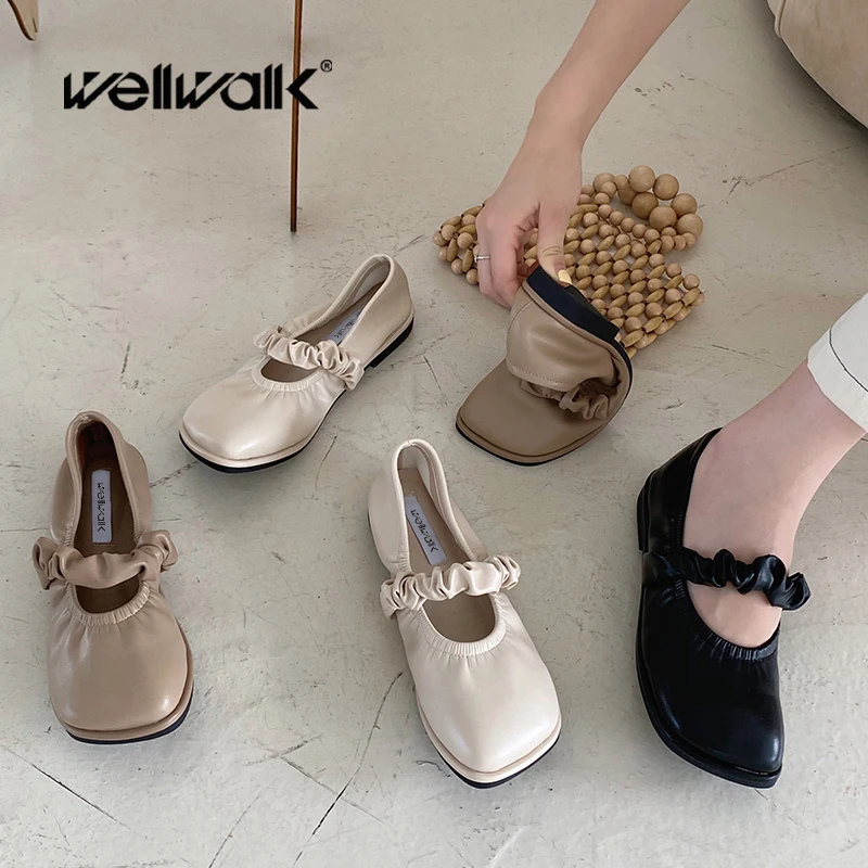 

Мокасины женские с квадратным носком, повседневная обувь на плоской подошве, со складками, из искусственной кожи, без застежки, удобные бале...