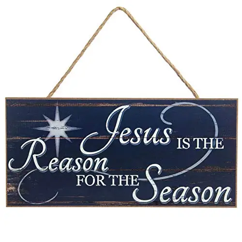 Losea Jesus is The Reason for The Season Front Door Decor Hanging Sign 5x10 Rustic Hanging Wood Porch Decorations