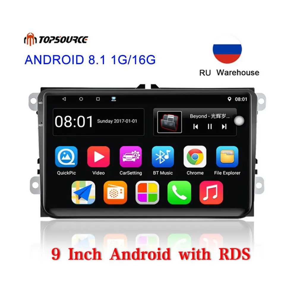 TOPSOURCE Car Radio Player 9 Inch Android 2 Din GPS Wifi Multimedia For VW/Volkswagen/POLO/PASSAT/Skoda/Seat/Fabia | Автомобили и
