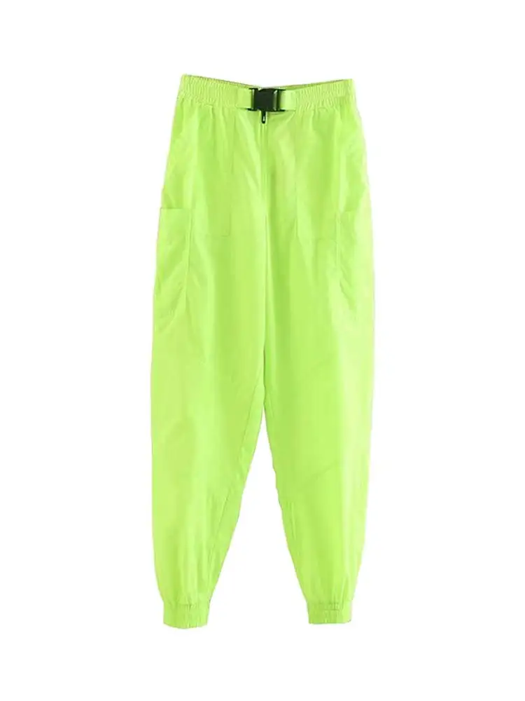 Vadim женские шикарные флуоресцентные брюки карго эластичный пояс, карманы женские стильные длинные брюки pantalones KB105