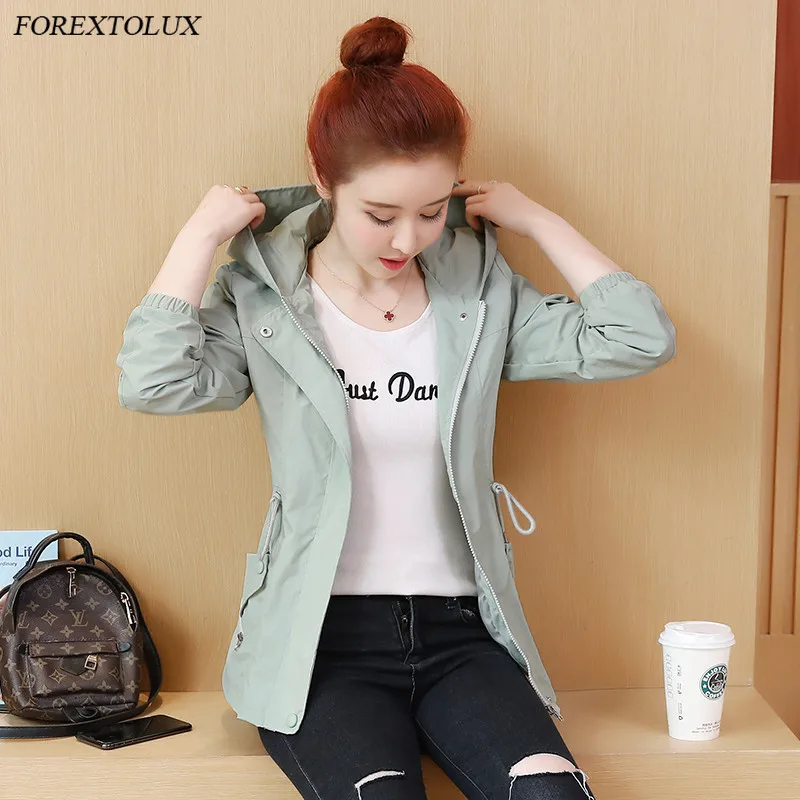 

Women Bomber Jacket Pocket Zipper Female Windbreaker Hooded Solid Outwear Loose Drawstring Coat NEW 2021 Spring Fall