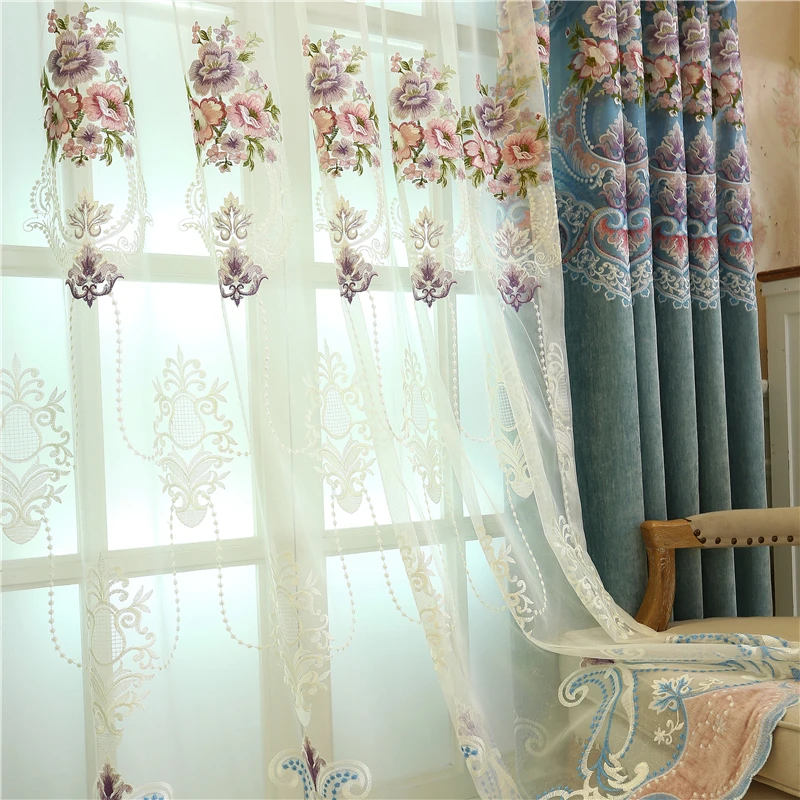 

High Quality Green Villa Curtains for The Living Room with Luxury Embroidery Tulle for Bedroom Upscale Hotels Can Be Customized